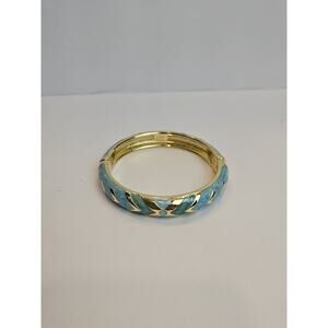 Signed JTF Hinged Blue And Gold Enamel Bangle Bracelet